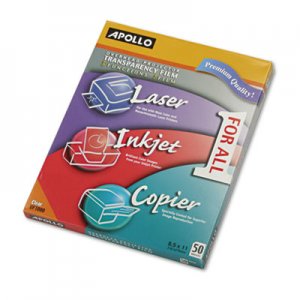 Apollo Color Laser/Inkjet Transparency Film, Letter, Clear, 50/Box APOUF1000E VUF1000E