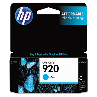 HP 920, (CH634AN) Cyan Original Ink Cartridge HEWCH634AN CH634AN