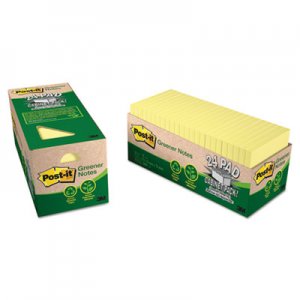 Post-it Greener Notes Recycled Note Pad Cabinet Pack, 3 x 3, Canary Yellow, 75-Sheet, 24/Pack MMM654R24CPCY 654R