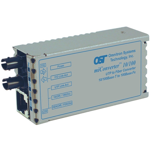 Omnitron miConverter 10/100 ST Multimode 5km US AC Powered Wide Temp 1100-0-1W 1100-0-x