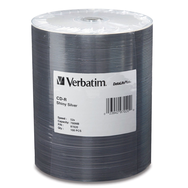 Verbatim CD-R 80MIN 700MB 52x DataLifePlus Shiny Silver 100pk Wrap 97020