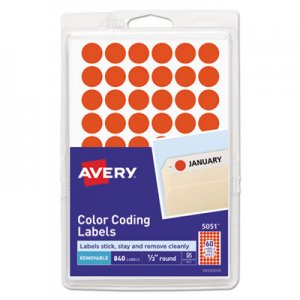 Avery Handwrite Only Removable Round Color-Coding Labels, 1/2" dia, Neon Red, 840/Pack AVE05051 05051