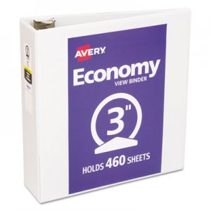 Avery Economy View Binder w/Round Rings, 11 x 8 1/2, 3" Cap, White AVE05741 05741