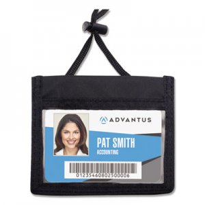 Advantus ID Badge Holder w/Convention Neck Pouch, Horizontal, 4 x 2 1/4, Black, 12/Pack AVT75452 75452