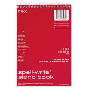Mead Spell Write Wirebound Steno Book, Gregg Rule, 6 x 9, White, 80 Sheets MEA43082 43082