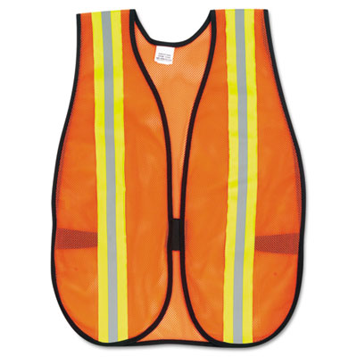 MCR Safety Orange Safety Vest, 2" Reflective Strips, Polyester, Side Straps, One Size V201R CRWV201R