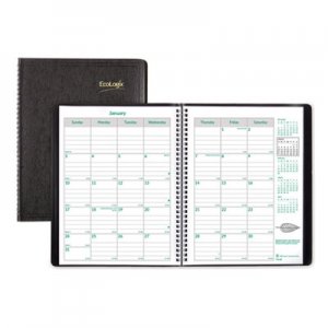 Brownline EcoLogix Recycled Monthly Planner, 11 x 8 1/2, Black Soft Cover, 2019 REDCB435WBLK CB435W.BLK