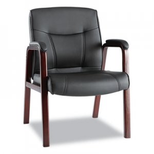 Alera Madaris Series Leather Guest Chair w/Wood Trim, Four Legs, Black/Mahogany ALEMA43ALS10M