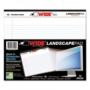 Roaring Spring WIDE Landscape Format Writing Pad, College Ruled, 11 x 9 1/2, White, 40 Sheets ROA74500 74500