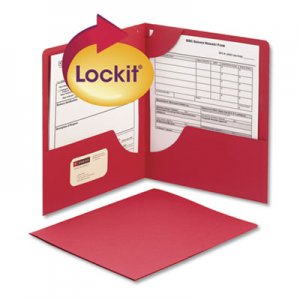 Smead Lockit Two-Pocket Folder, Textured Paper, 11 x 8 1/2, Red, 25/Box SMD87980 87980