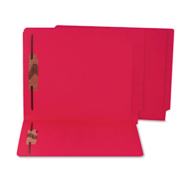 S J Paper Water/Paper Cut-Resistant End Tab Folders, Two Fasteners, Letter, Red, 50/Box S13643 SJPS13643