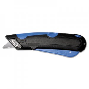 COSCO Easycut Cutter Knife w/Self-Retracting Safety-Tipped Blade, Black/Blue COS091508 091508