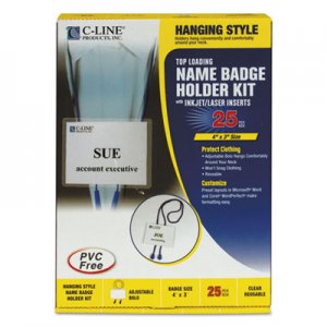 C-Line Name Badge Kits, Top Load, 4 x 3, White, Blue Bolo Cord, 25/Box CLI96053 96053