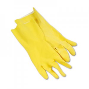 Boardwalk Flock-Lined Latex Cleaning Gloves, Large, Yellow, 12 Pairs BWK242L