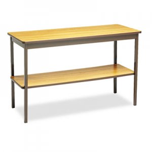 Barricks Utility Table with Bottom Shelf, Rectangular, 48w x 18d x 30h, Oak/Brown BRKUTS1848LQ UTS1848-LQ