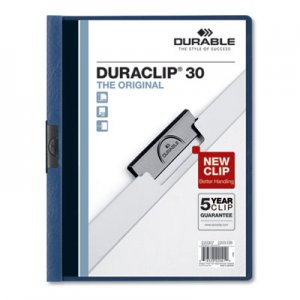 Durable Vinyl DuraClip Report Cover, Letter, Holds 30 Pages, Clear/Dark Blue, 25/Box DBL220307 220307