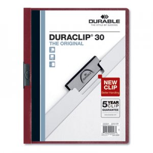 Durable Vinyl DuraClip Report Cover w/Clip, Letter, Holds 30 Pages, Clear/Maroon, 25/Box DBL220331 220331