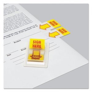 Genpak Arrow Page Flags, "Sign Here", Yellow/Red, 2 Dispensers of 50 Flags/Pack UNV99005
