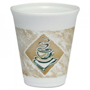 Dart Cafe G Foam Hot/Cold Cups, 8oz, White w/Brown & Green, 1000/Carton DCC8X8G 8X8G