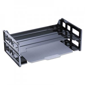 Genpak Side Load Legal Desk Tray, Two Tier, Plastic, Black UNV08101