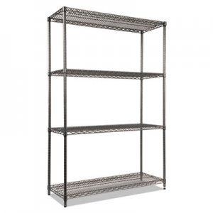 Alera Wire Shelving Starter Kit, Four-Shelf, 48w x 18d x 72h, Black Anthracite ALESW504818BA