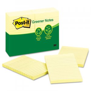 Post-it Greener Notes Recycled Note Pads, 4 x 6, Lined, Canary Yellow, 100-Sheet, 12/Pack MMM660RPYW 660-RP