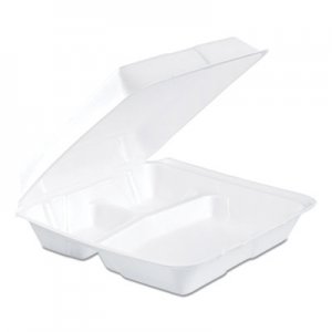 Dart Foam Container, Hinged Lid, 3-Comp, 9 1/2 x 9 1/4 x 3, 200/Carton DCC95HT3R DCC