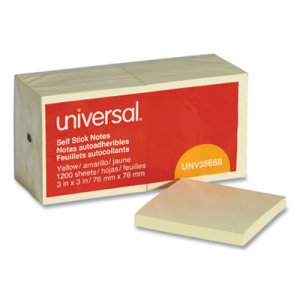 Genpak Self-Stick Note Pads, 3 x 3, Yellow, 100-Sheet, 12/Pack UNV35668