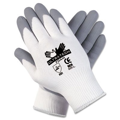 Memphis Ultra Tech Foam Seamless Nylon Knit Gloves, Large, White/Gray, Pair 9674L CRW9674L
