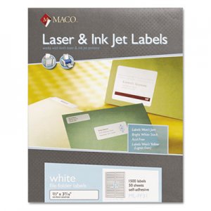 Maco Laser/Inkjet White File Folder Labels, 2/3 x 3 7/16, White, 1500/Box MACMLFF31 MML-FF31