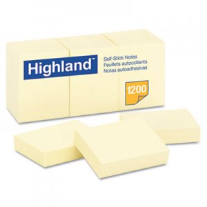 Highland Self-Stick Notes, 1 1/2 x 2, Yellow, 100-Sheet, 12/Pack MMM6539YW 6539