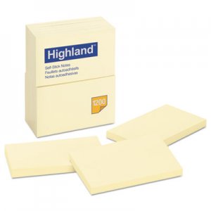 Highland Self-Stick Notes, 3 x 5, Yellow, 100-Sheet, 12/Pack MMM6559YW 6559