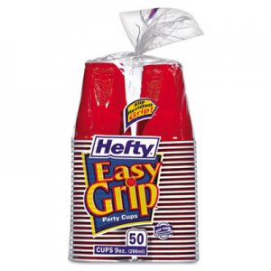 Hefty Easy Grip Disposable Plastic Party Cups, 9 oz, Red, 50/Pack RFPC20950 C20950