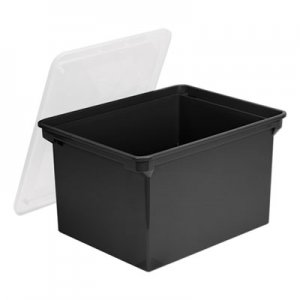 Storex Plastic File Tote Storage Box, Letter/Legal, Snap-On Lid, Black STX61528U01C 61528U01C