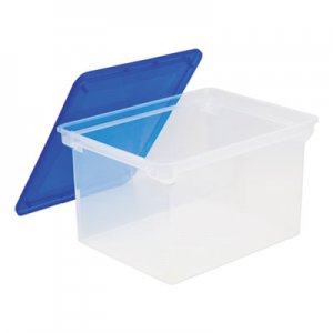 Storex Plastic File Tote Storage Box, Letter/Legal, Snap-On Lid, Clear/Blue STX61508U01C 61508U01C