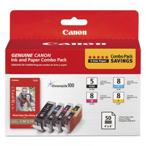 Canon 0628B027 (PGI-5/CLI-8) ChromaLife100+ Ink/Paper Combo, Black/Cyan/Magenta/Yellow CNM0628B027 0628B027