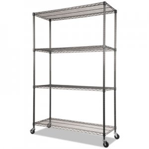 Alera NSF Certified 4-Shelf Wire Kit w/Casters & Liner, 48 x 18 x 72, Black Anthracite ALESW604818BA