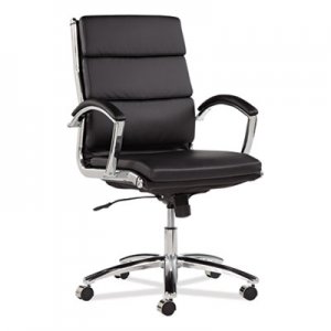 Alera Neratoli Series Mid-Back Swivel/Tilt Chair, Black Leather, Chrome Frame ALENR4219