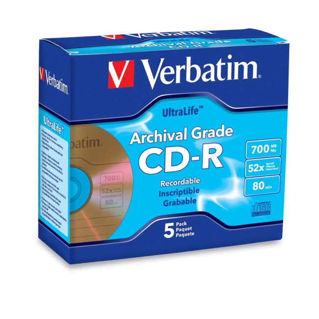 Verbatim Archival Grade CD-R 80MIN 700MB 52x 5pk Jewel Case 96319