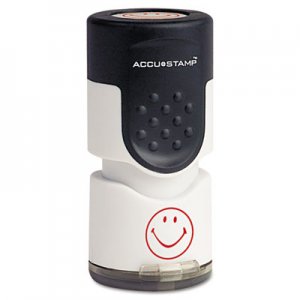 ACCUSTAMP Pre-Inked Round Stamp with Microban, Smiley, 5/8" dia., Red COS030725 030725