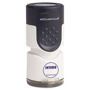 ACCUSTAMP Pre-Inked Round Stamp with Microban, ENTERED, 5/8" dia, Blue COS035656 035656