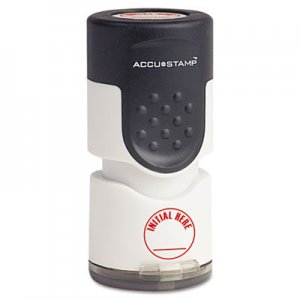 ACCUSTAMP Pre-Inked Round Stamp with Microban, INITIAL HERE, 5/8" dia, Red COS035661 035661