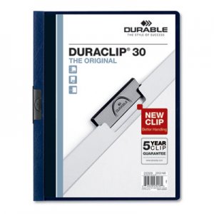 Durable Vinyl DuraClip Report Cover w/Clip, Letter, Holds 30 Pages, Clear/Navy, 25/Box DBL220328 220328