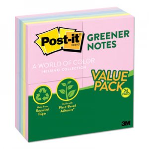 Post-it Greener Notes Recycled Note Pads, 3 x 3, Assorted Helsinki Colors, 100-Sheet, 24/Pack MMM654RP24AP 654RP-24AP