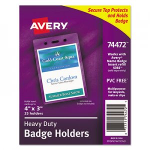 Avery Secure Top Heavy-Duty Badge Holders, Vertical, 3w x 4h, Clear, 25/Pack AVE74472 74472