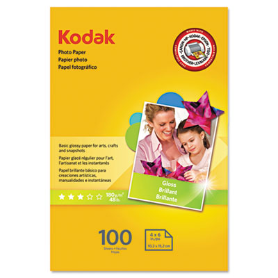 Kodak Photo Paper, 6.5 mil, Glossy, 4 x 6, 100 Sheets/Pack KOD1743327 1743327