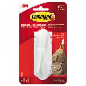 Command General Purpose Hooks, Large, 5lb Cap, Plastic, White, 1 Hook & 2 Strips/Pack MMM17083ES 17083ES