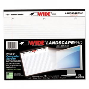 Roaring Spring WIDE Landscape Format Writing Pad, College Ruled, 11 x 9 1/2, White, 75 Sheets ROA95510 95510