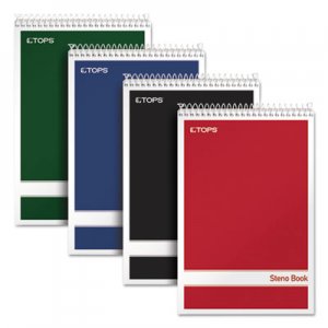 TOPS Steno Book w/Assorted Colored Covers, 6 x 9, White, 80 Sheets, 4 Pads/Pack TOP80220 80220
