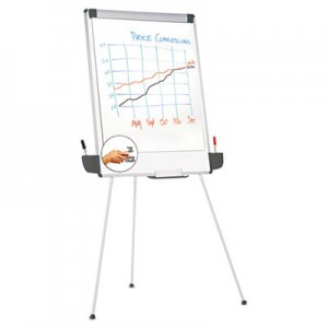 Genpak Tripod-Style Dry Erase Easel, Easel: 44" to 78", Board: 29" x 41", White/Silver UNV43031